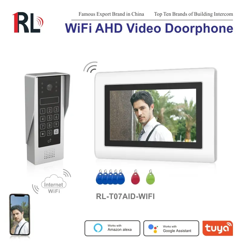 7英寸 WiFi AHD 可视对讲系统 # RL-T07AID-WIFI-与TuyaSmart APP - 最高200万像素AHD摄像头。 -标配128G TF卡-支持移动侦测。 -语音留言功能。 -室内机之间对讲。 -身份证及用户码解锁。 1