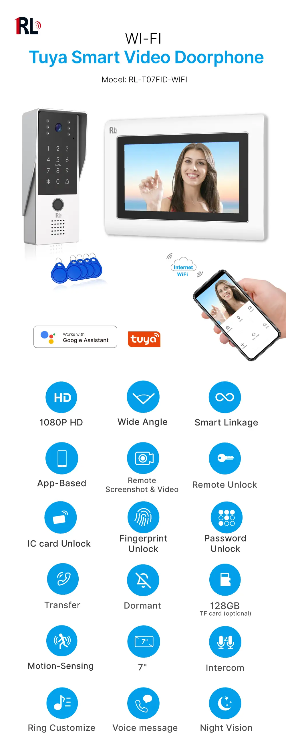 7英寸WIFI AHD可视对讲系统 # RL-T07FID-WIFI-与TuyaSmart APP - 最高200万像素AHD摄像头。 - 配备Max. 128G TF卡-_ 01