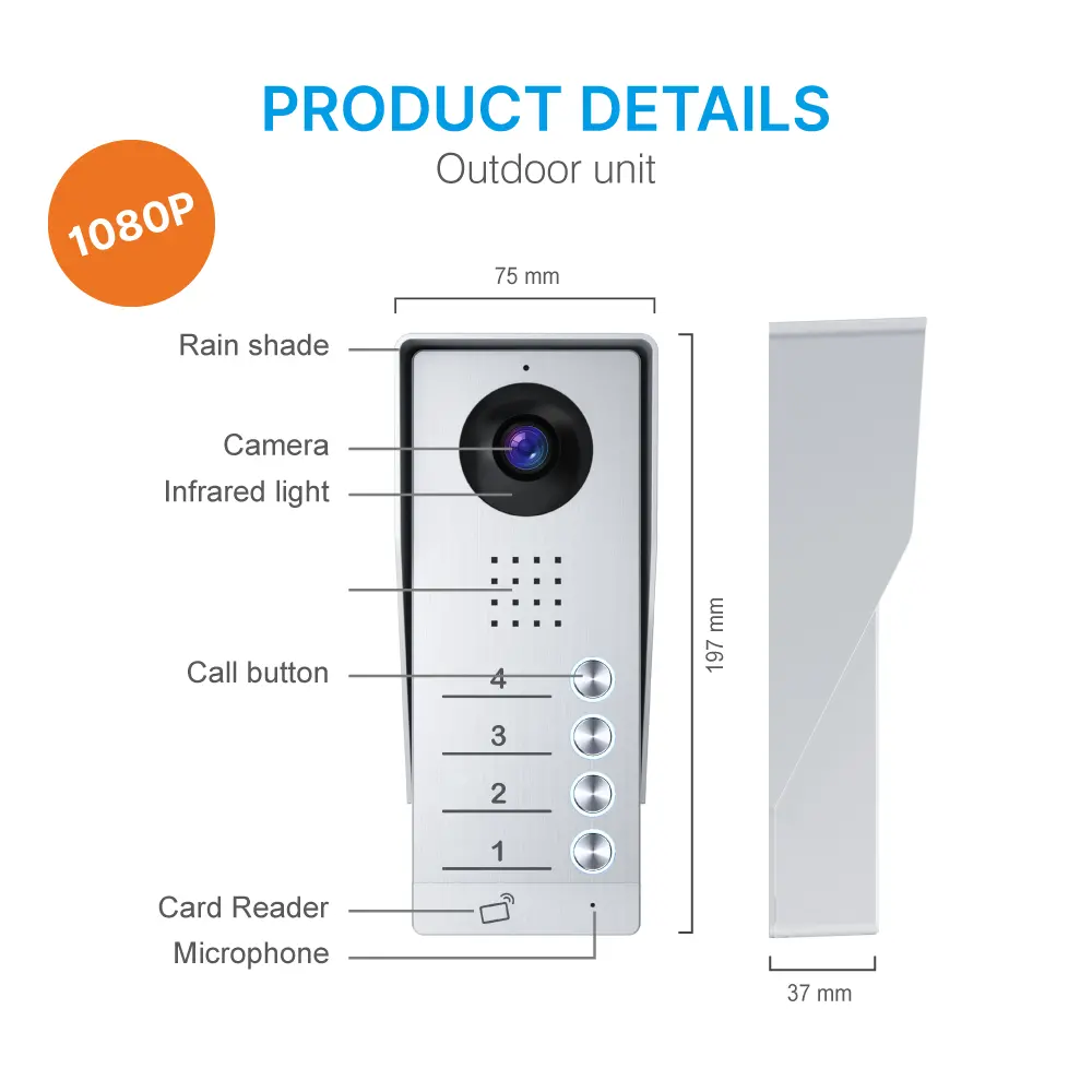 可视门铃,RL-B17AE4-TY 型,支持4户家庭,4根线缆,Tuya WiFi,7"AHD 屏,1024×600,108万像素高清摄像头,免提通话,IC 卡解锁_08