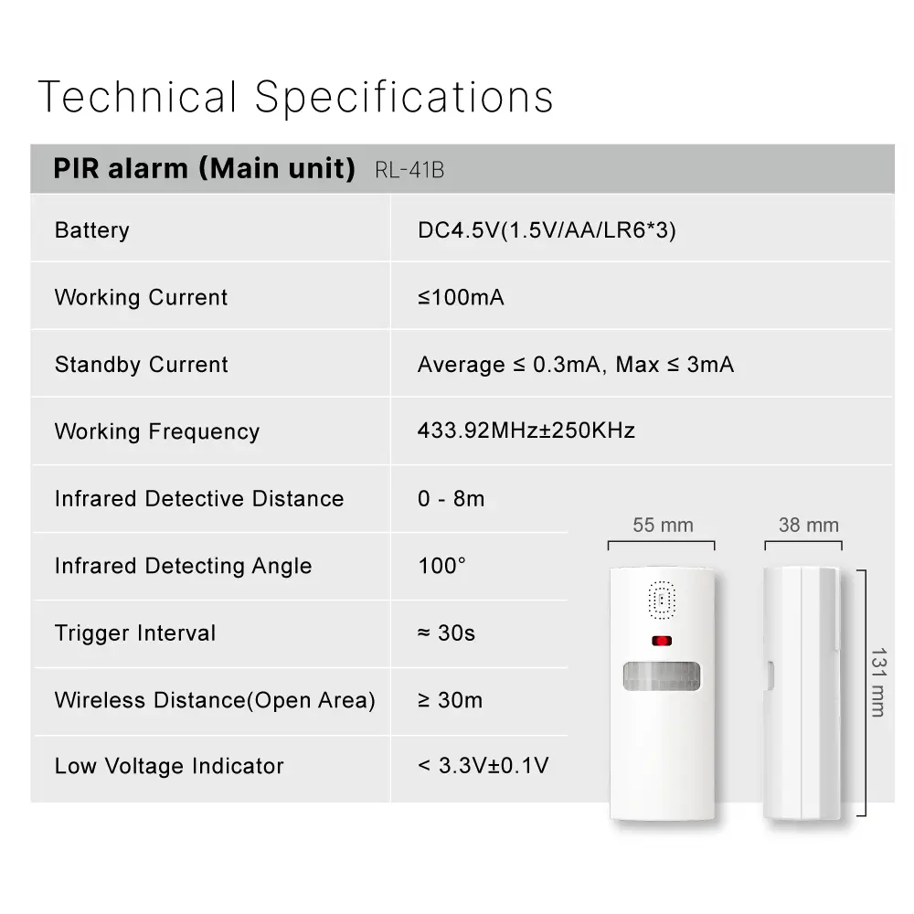 433MHz 无线报警套件 #RL-9830G4 - 超响（100分贝）- 100% 免布线 - 运动感应 - 100° 广角 - 远程控制 - DIY 安装 - 简易设置 - 内置防震传感器_08