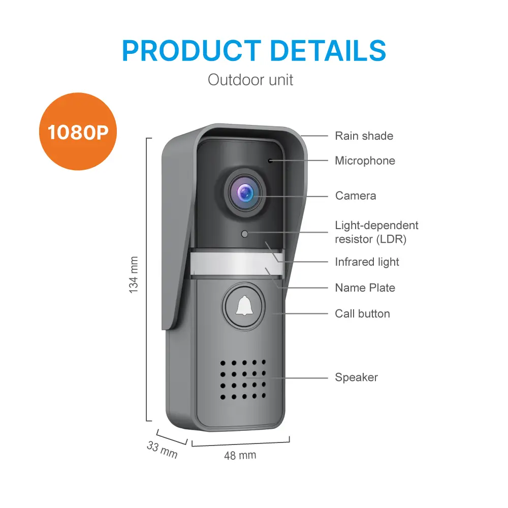 7英寸WIFI AHD可视门铃 #RL-A17U-TY - 通过Tuya Smart APP，可远程监控、对讲和开锁。- 200万像素AHD摄像头。- 提供16种铃声可选。- 支持电控锁和门禁锁连接。_08