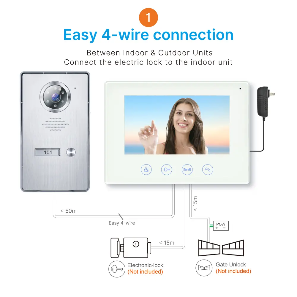 7英寸图雅WIFI智能视频门铃，简易4线连接，支持随时随地查看、收听并与访客对话。1080P AHD门铃，内置兆级高清摄像头，适用于室内外多种环境，配备夜视功能_09