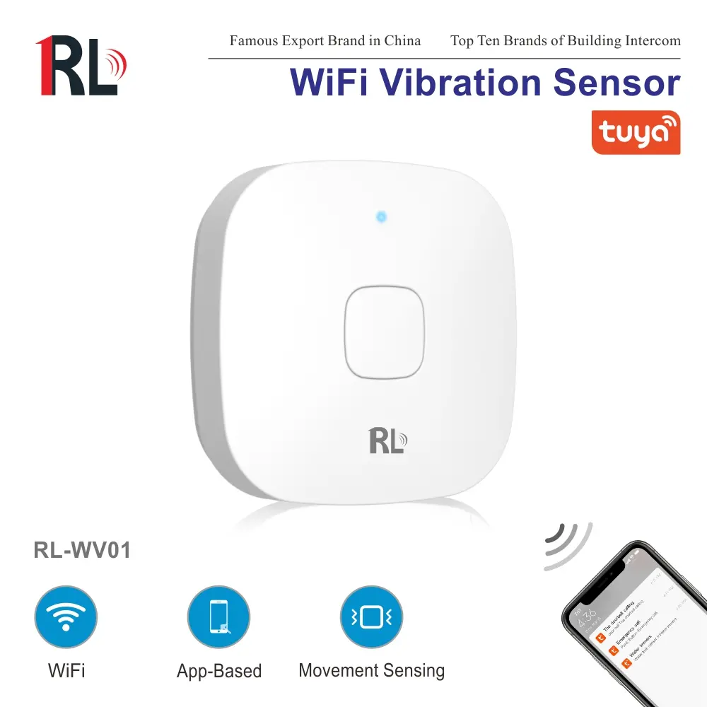 智能家居振动传感器 RL-WV01，Tuya 智能，2.4GHz WiFi，无需网关，支持自动化与推送通知 1