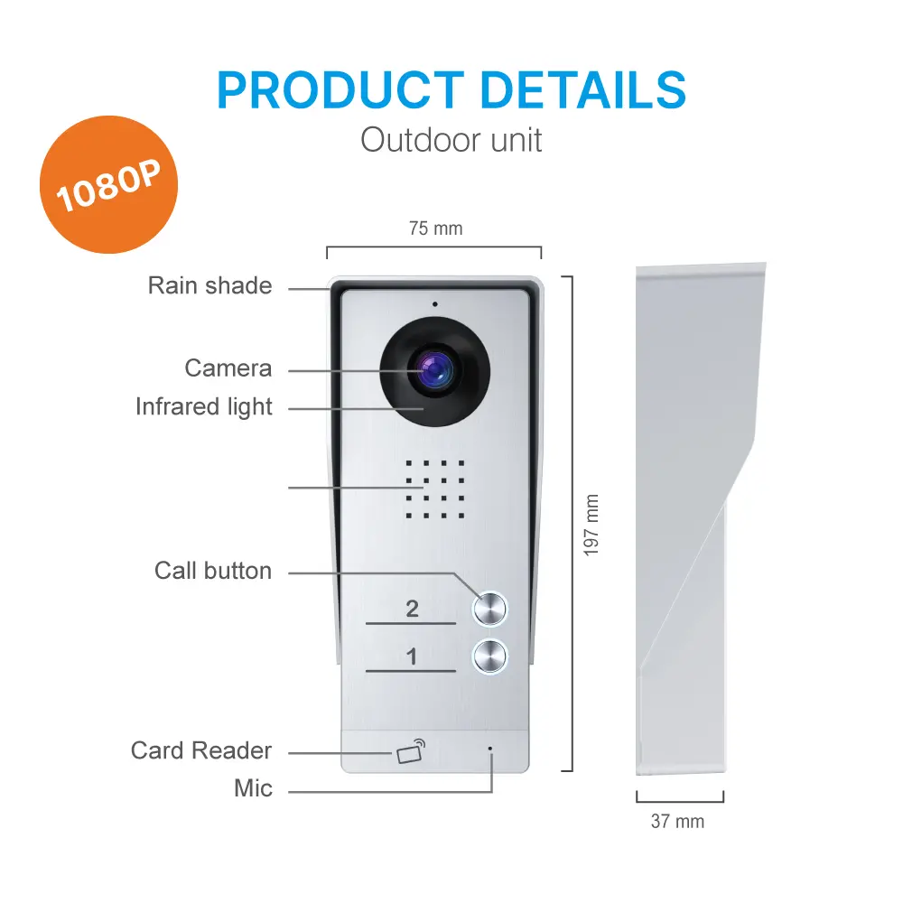 7英寸 WIFI AHD 可视门铃，支持 #RL-B17AE2-TY-，最多可接入 2 户。- 夜间红外补光 - 远程电控开锁与门禁解锁 - 搭配 Tuya Smart APP，支持远程监控、对讲及开锁 - 200 万像素 AHD 摄像头_08