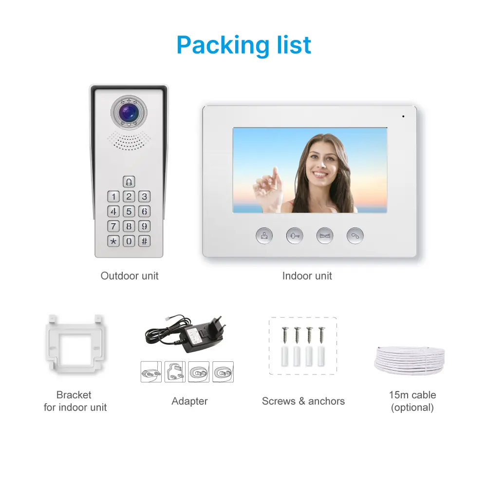 7 英寸 WiFi AHD 可视门铃 #RL-
- 按键带提示音，背光设计，夜间操作更便捷。
- 夜间摄像头自动补光。
- 支持远程释放电控锁和门禁锁。
- 支持用户密码开锁。
- 支持门外实时监控。_12