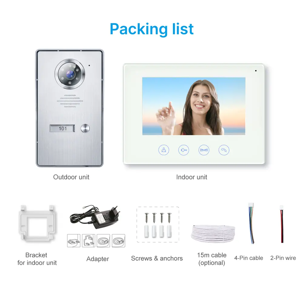 7英寸图雅WiFi智能视频门铃，简易4线连接，支持室内与室外单元间随时随地查看、聆听并与访客对话。1080P AHD门铃，内置兆高清摄像头，适用于各种环境及户外使用，配备夜视功能_ 13