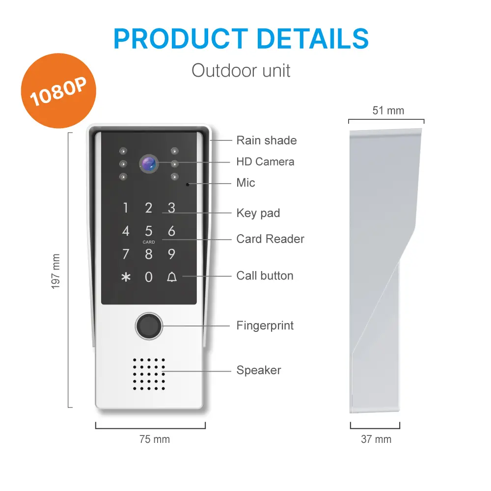 7英寸WIFI AHD可视对讲系统 # RL-T07FID-WIFI-与TuyaSmart APP - 最高200万像素AHD摄像头。 - 配备Max. 128G TF卡-_ 12