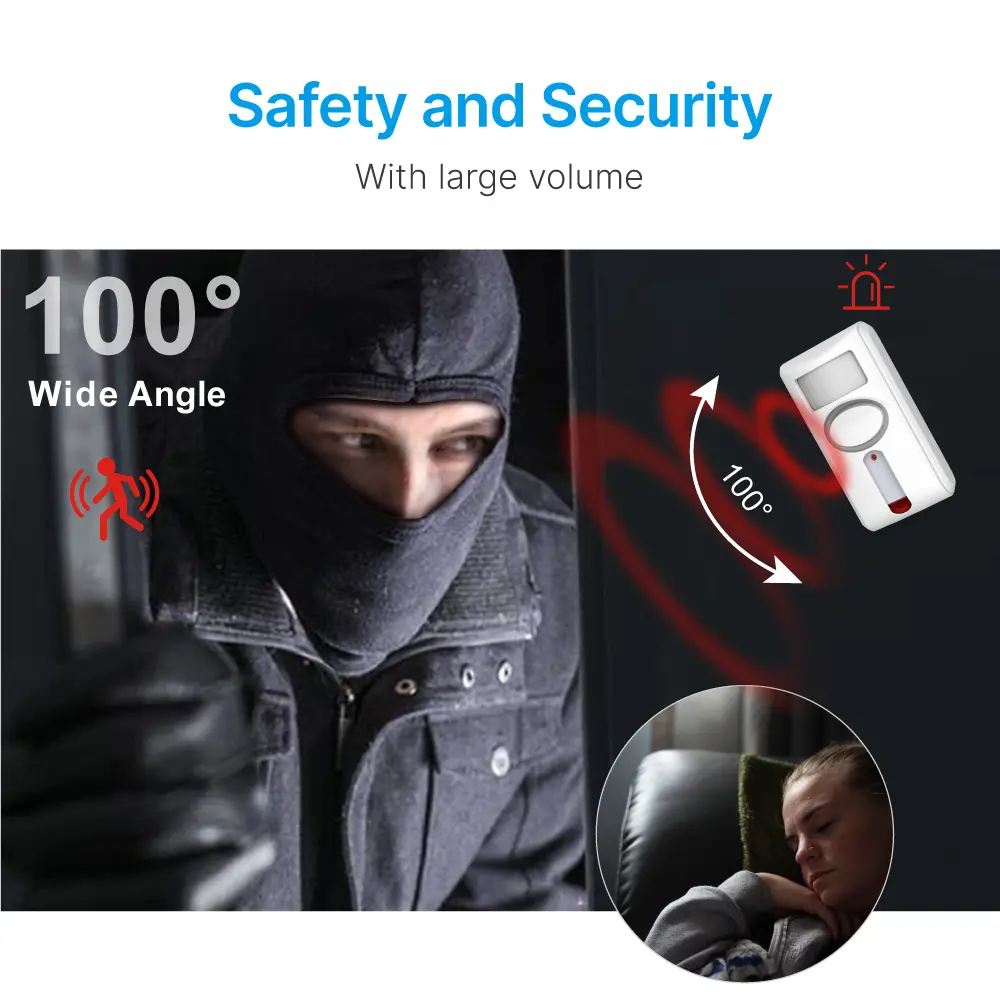 运动感应警报 # RL-9830W - 3 * AA 电池 - 警报器 -100°广角 - 超大音量 (100dB) - Motion-Sensing_03