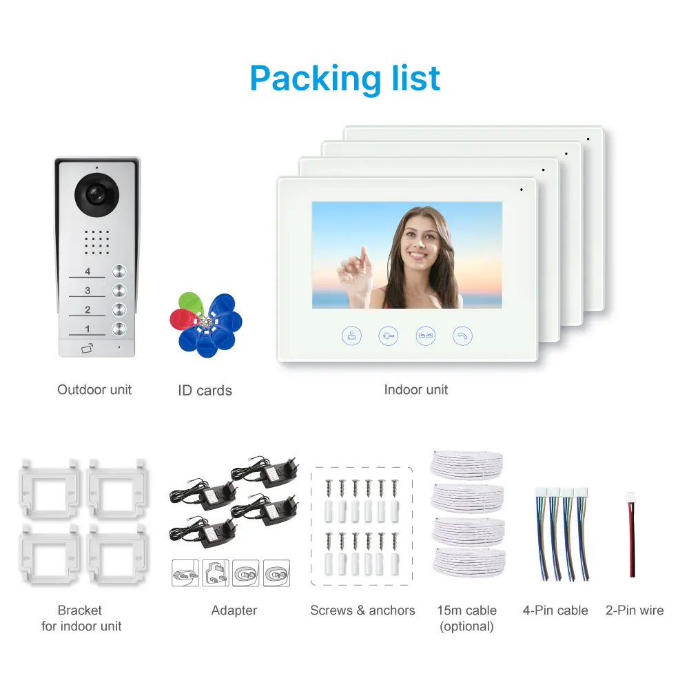 可视门铃,RL-B17AE4-TY 型,支持4户家庭,4根线缆,Tuya WiFi,7"AHD 屏,1024×600,108万像素高清摄像头,免提通话,IC 卡解锁_11