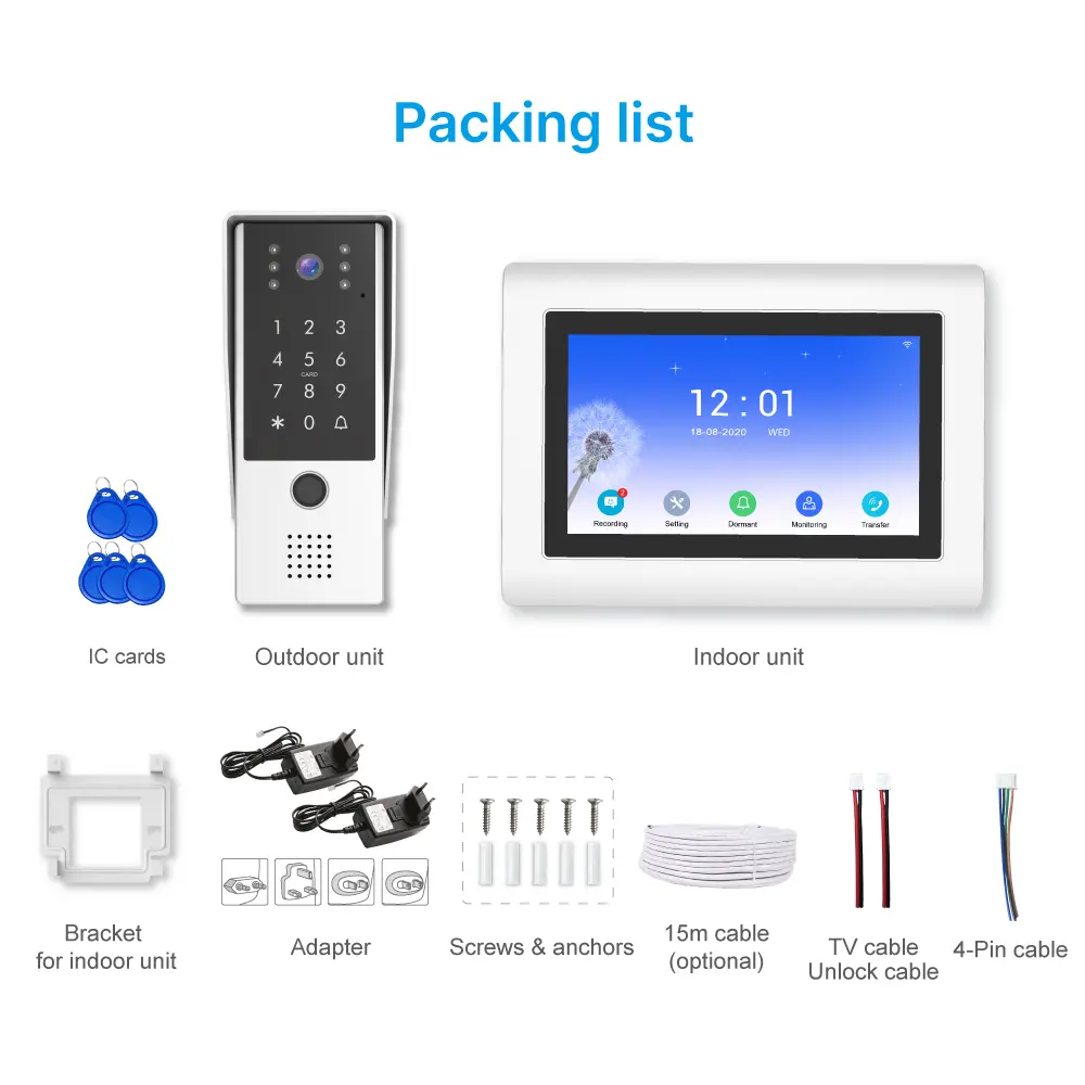 7英寸WIFI AHD可视对讲系统 # RL-T07FID-WIFI-与TuyaSmart APP - 最高200万像素AHD摄像头。 - 配备Max. 128G TF卡-_ 18