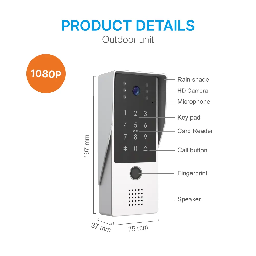 7英寸 WiFi AHD 可视门铃 # RL-B17FID-TY-，支持 Tuya App 控制——配备200万像素高清摄像头。支持 IC 卡/指纹及密码开锁。具备夜间补光功能。_ 09