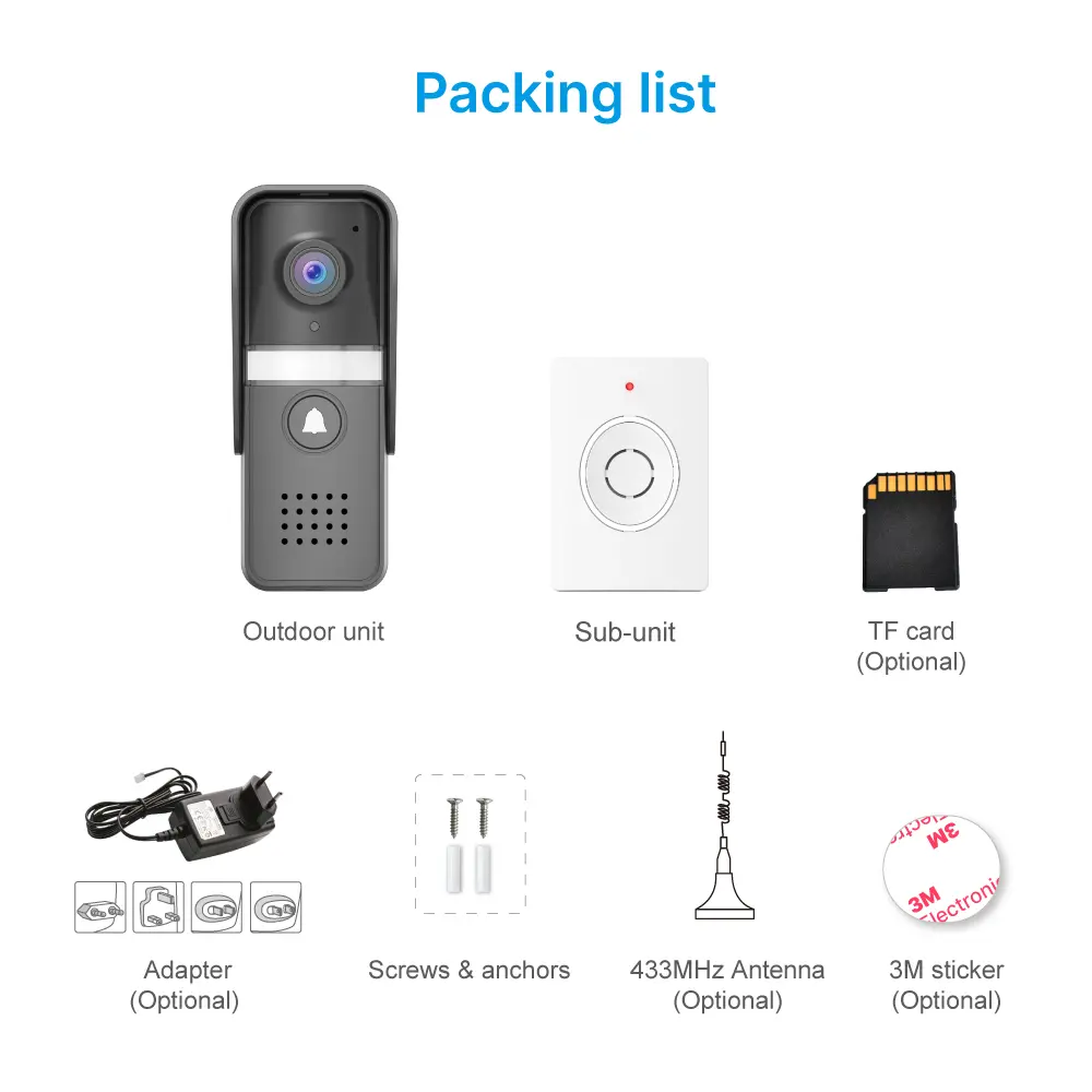 智能视频门铃，RL-IP12D-NET，图雅智能，2.4GHz WiFi，2K UHD 摄像头，夜视，128GB TF 卡，IP55，室内接收器 _ 14