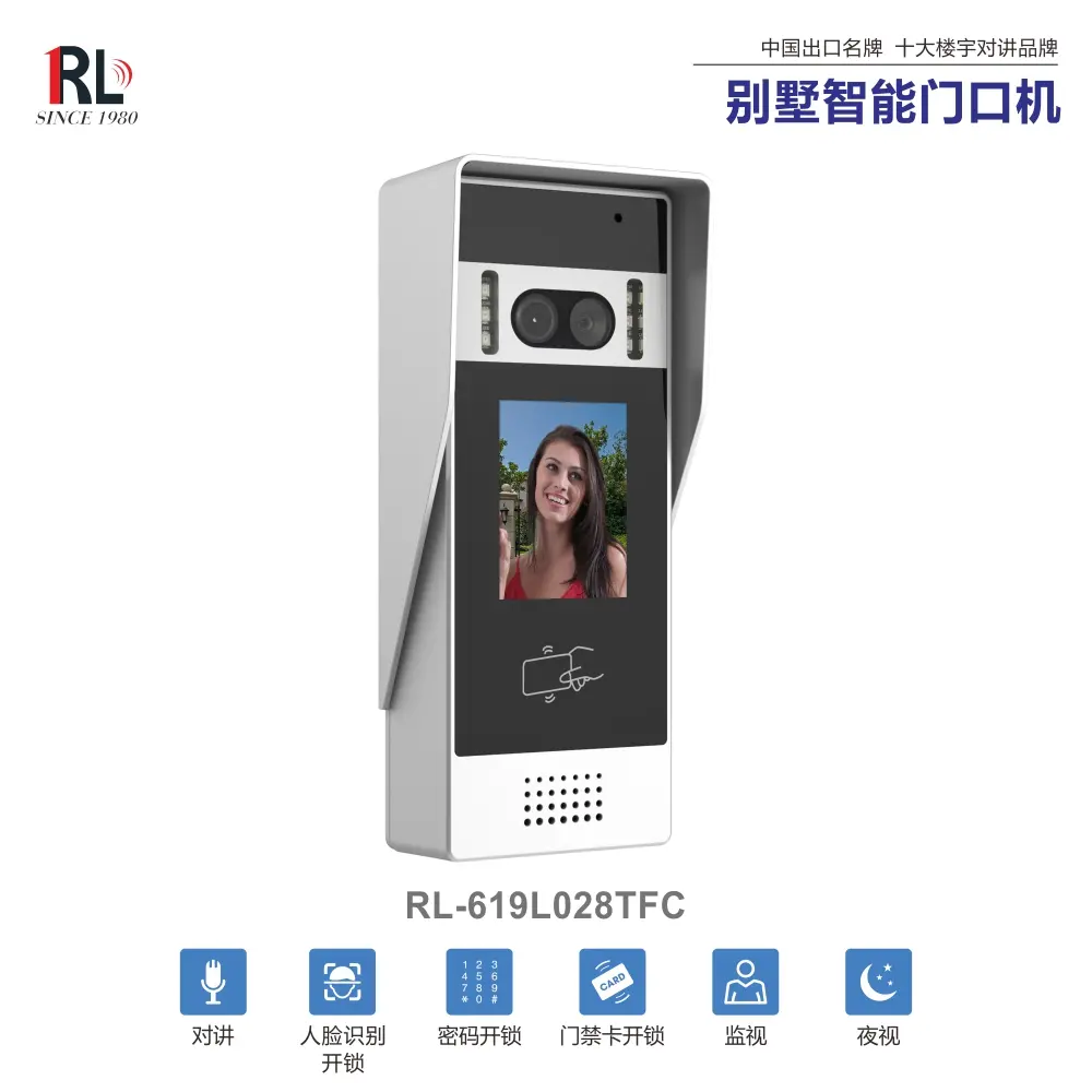 RL-619L028TFC，可视对讲系统，别墅专用对讲，智能门口机，人脸识别，密码开锁，门禁卡解锁，触摸屏 1