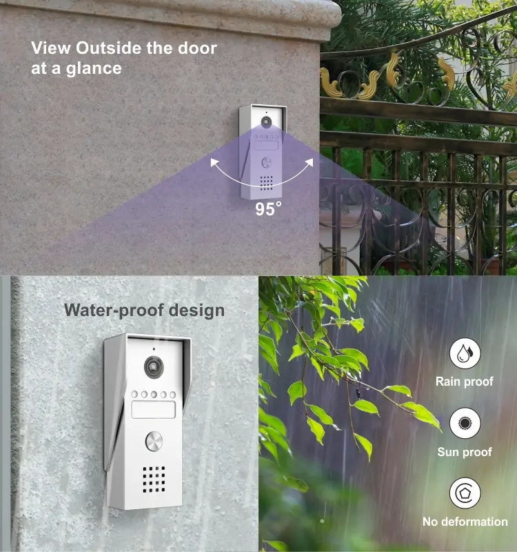 7英寸 WiFi AHD 可视门铃 # RL-T07K-WIFI-支持 TuyaSmart 应用 - 最高 200万像素 AHD 摄像头。- 麦克斯。128G TF 卡 - 最大容量。系统配置：室内机 6台 + 室外机 2台 + 监控摄像头 2台（带报警功能）7