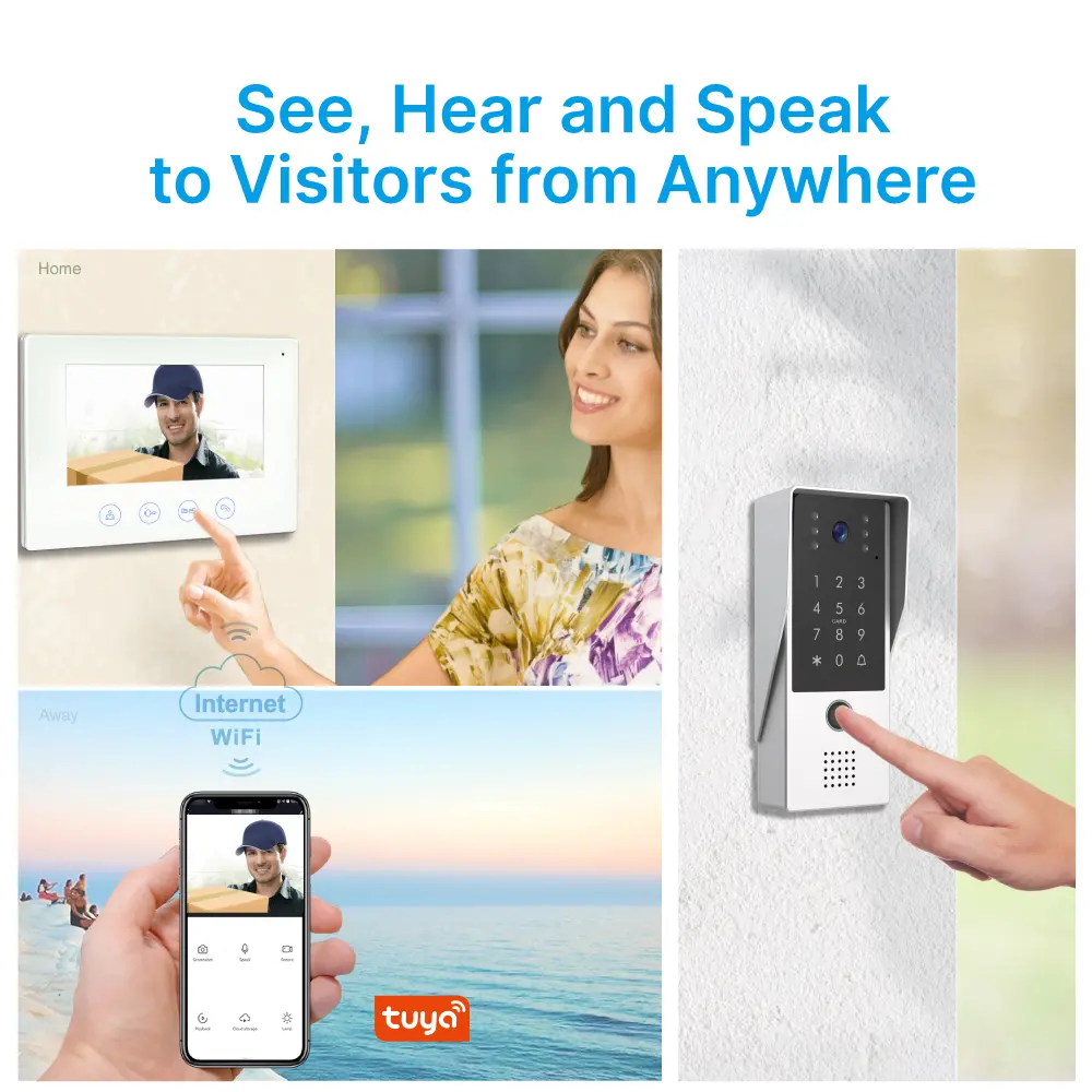 7英寸 WiFi AHD 可视门铃 # RL-B17FID-TY-，支持 Tuya App 控制——配备200万像素高清摄像头。支持 IC 卡/指纹及密码开锁。具备夜间补光功能。_ 02