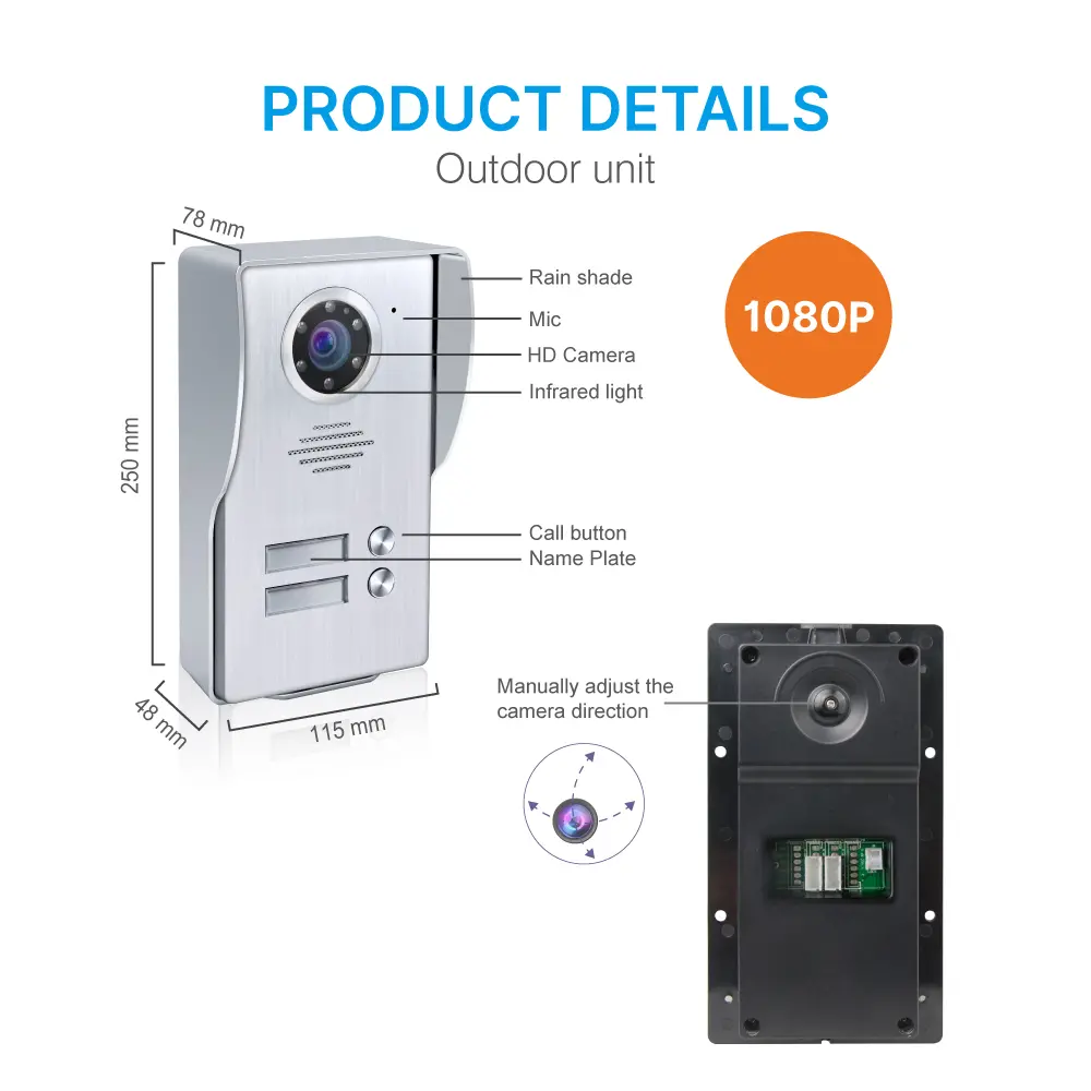 7英寸 TUYA WiFi 智能可视门铃 #RL-B17W2-TY。室内机与室外机互通，随时随地查看、聆听并与访客对话。1080P AHD 门铃。- 内置百万高清摄像头。- 适用于多种环境及户外场景。- 支持夜视功能_08